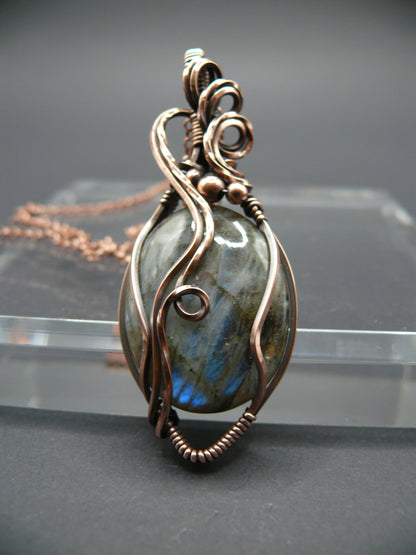 Boho style copper wire wrapped labradorite pendant