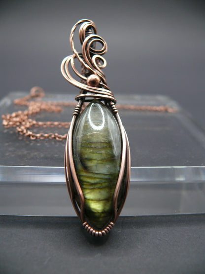 Magical yellow glow labradorite pendant in antiqued copper