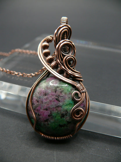 Round ruby zoisite gemstone pendant