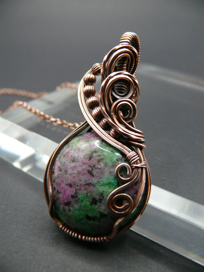 Round ruby zoisite gemstone pendant