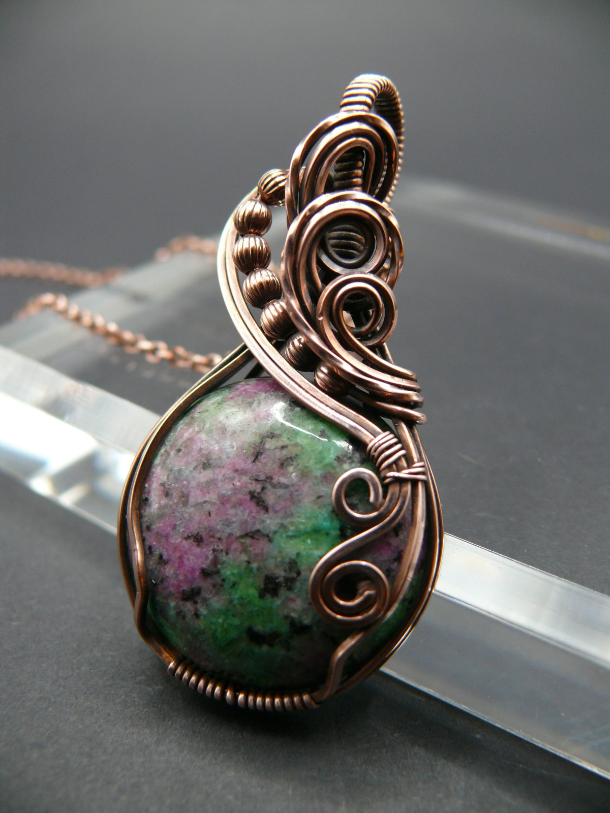 Round ruby zoisite gemstone pendant