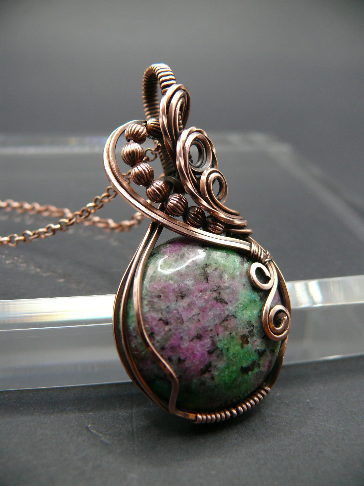 Round ruby zoisite gemstone pendant