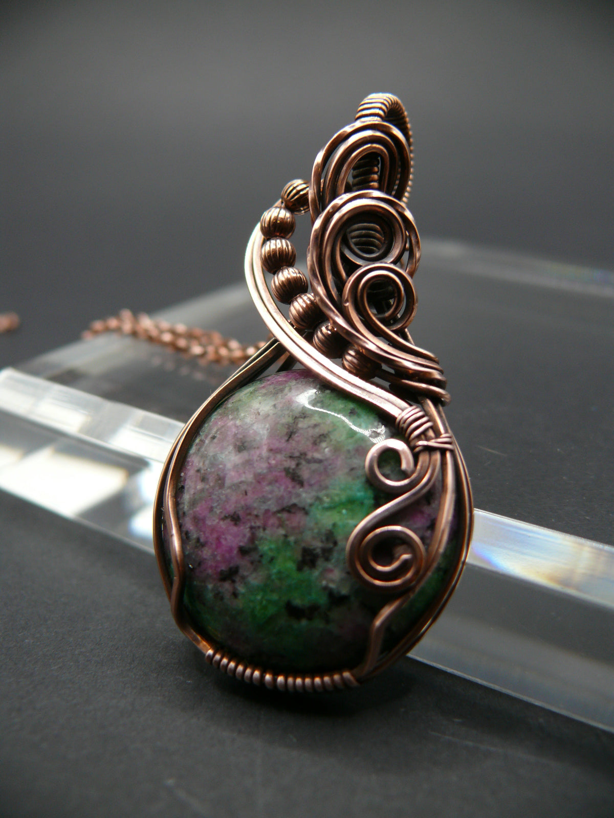 Round ruby zoisite gemstone pendant