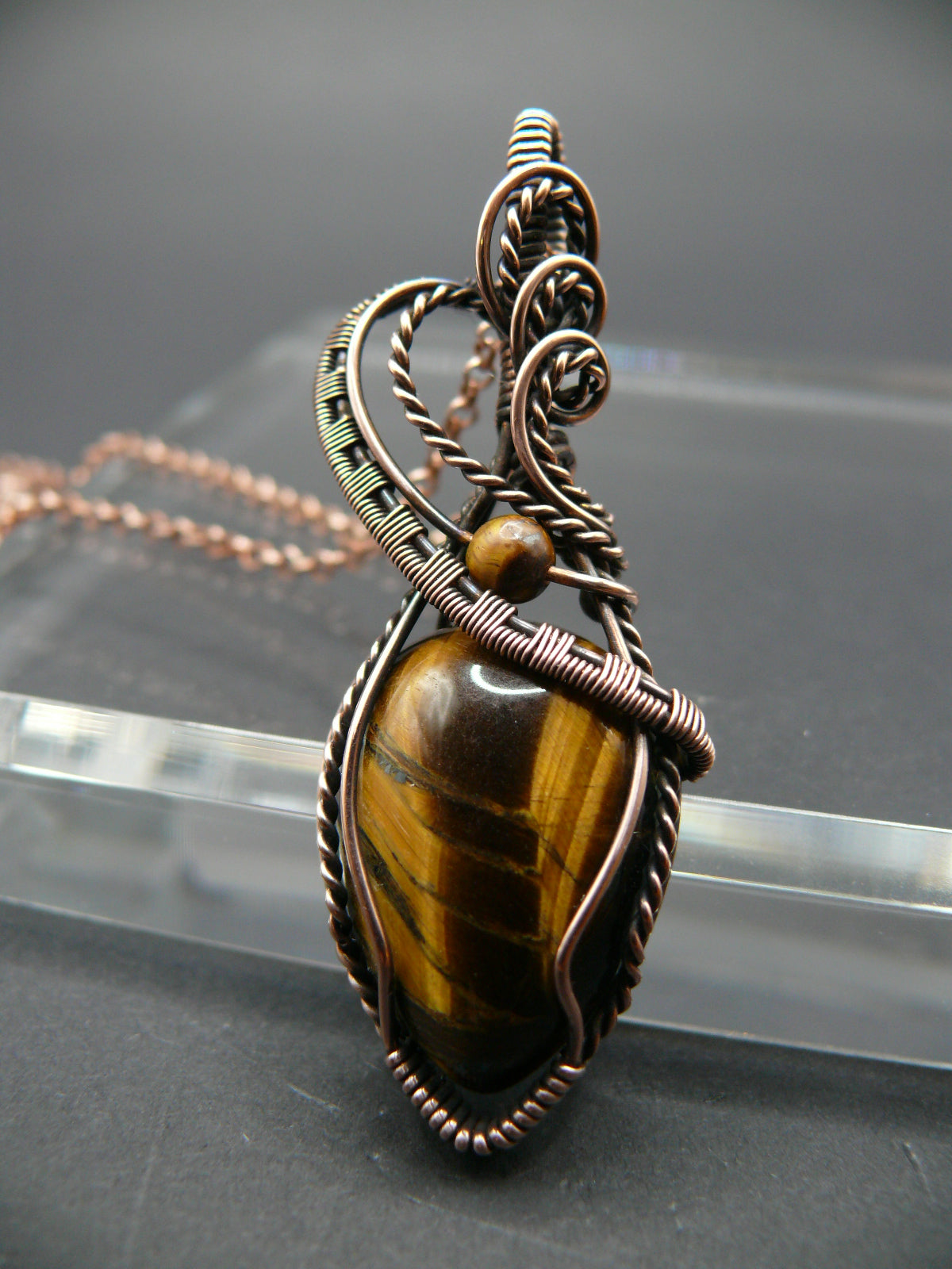 Wire wrapped rustic tiger eye gemstone necklace