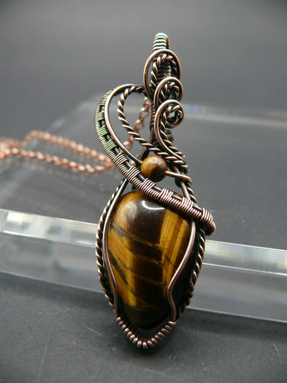 Wire wrapped rustic tiger eye gemstone necklace