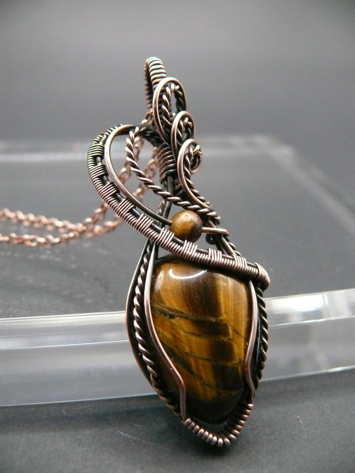 Wire wrapped rustic tiger eye gemstone necklace