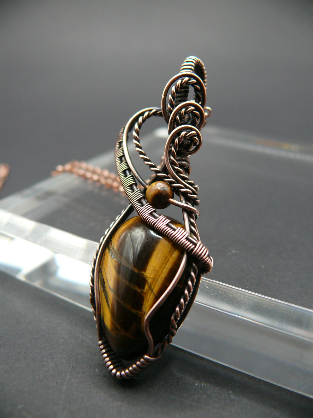 Wire wrapped rustic tiger eye gemstone necklace