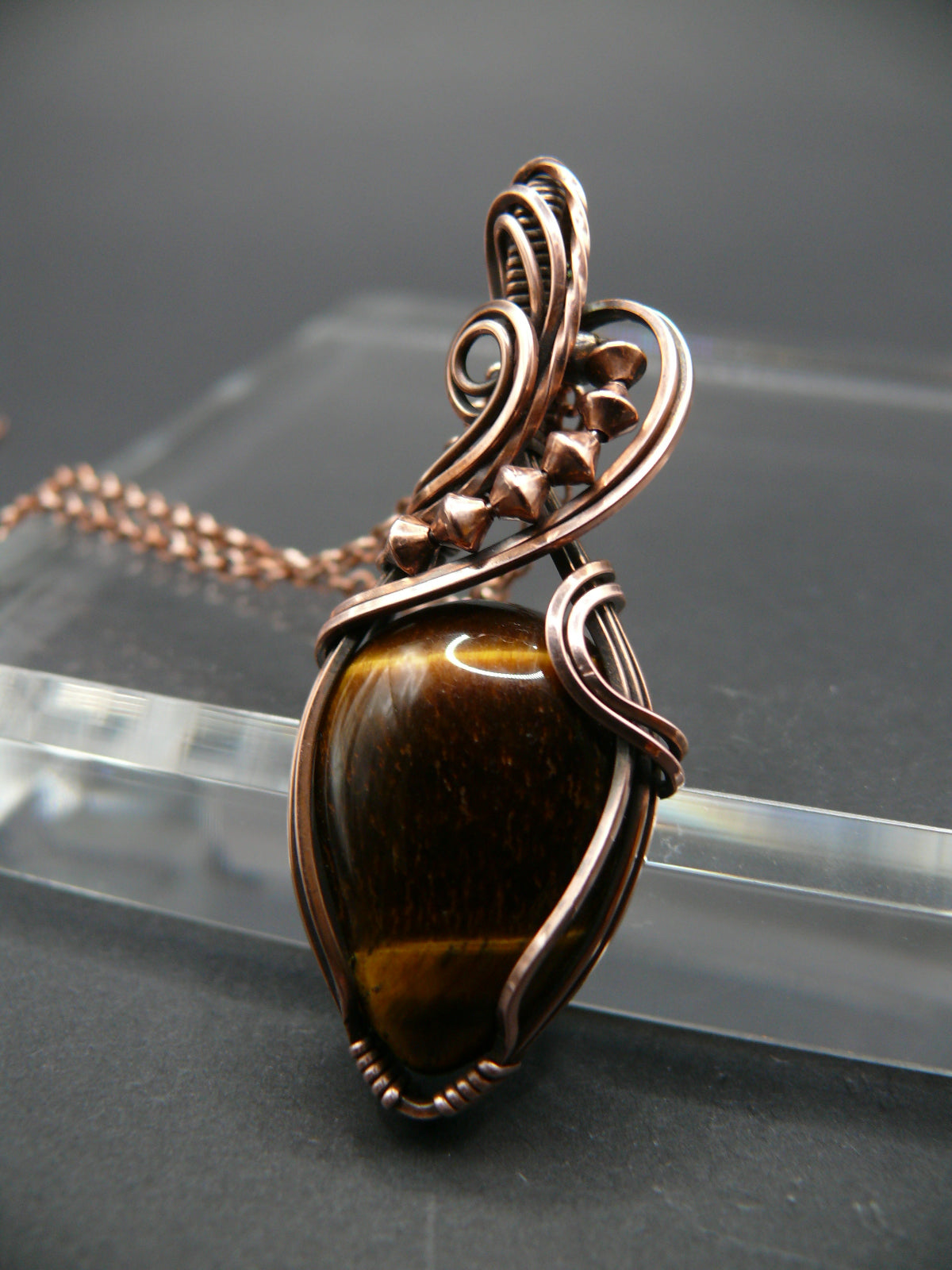 Boho style wire wrapped tiger eye necklace