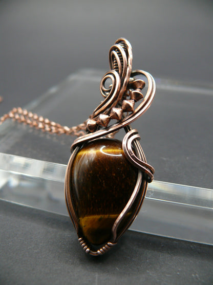 Boho style wire wrapped tiger eye necklace