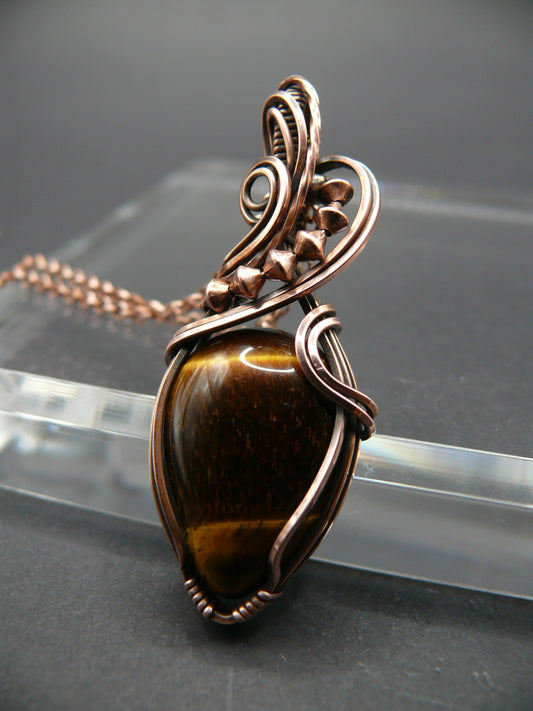 Boho style wire wrapped tiger eye necklace