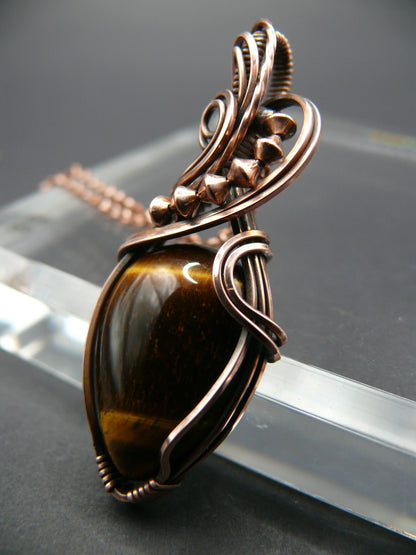 Boho style wire wrapped tiger eye necklace