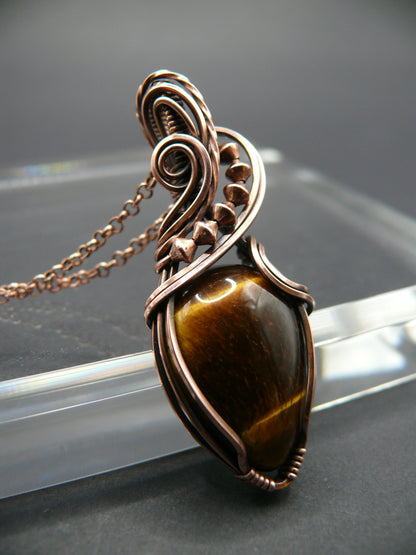 Boho style wire wrapped tiger eye necklace