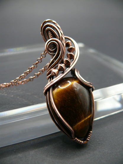 Boho style wire wrapped tiger eye necklace