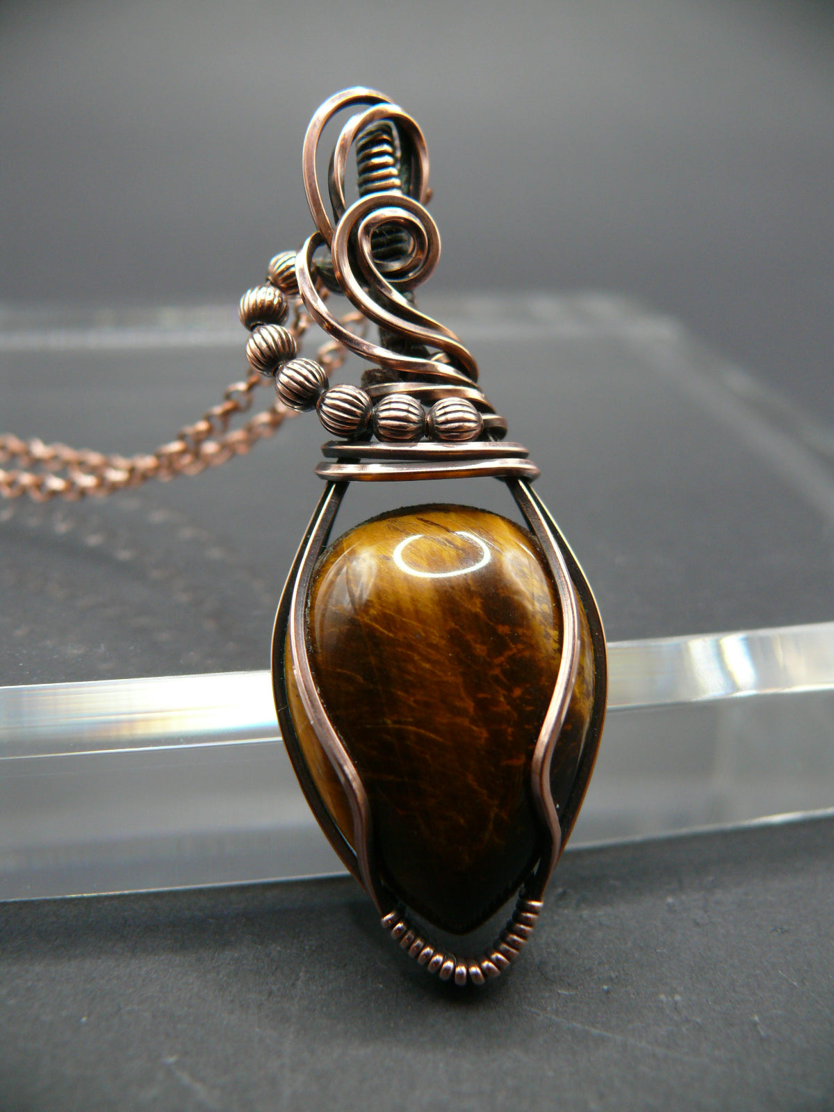 Wire wrapped Tiger eye gemstone pendant