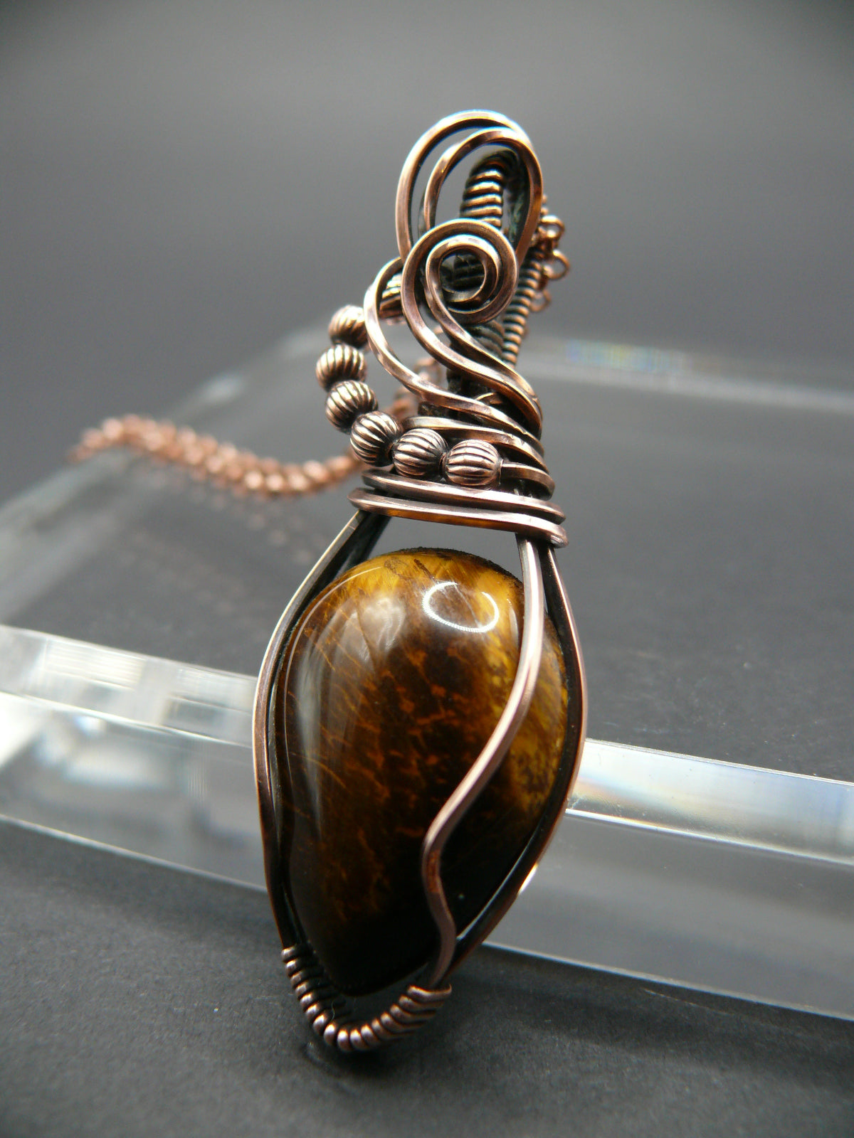 Wire wrapped Tiger eye gemstone pendant