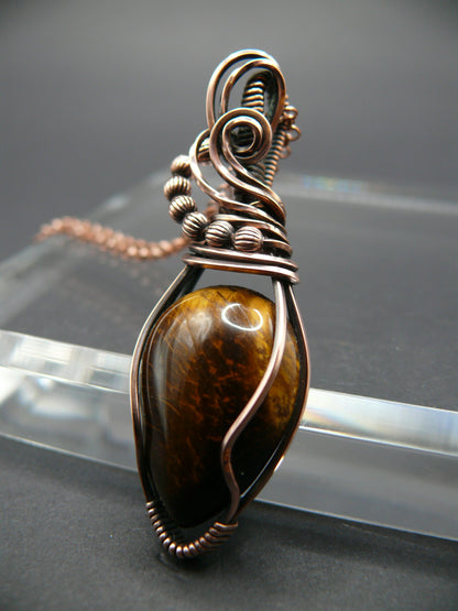 Wire wrapped Tiger eye gemstone pendant