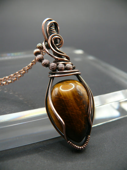 Wire wrapped Tiger eye gemstone pendant