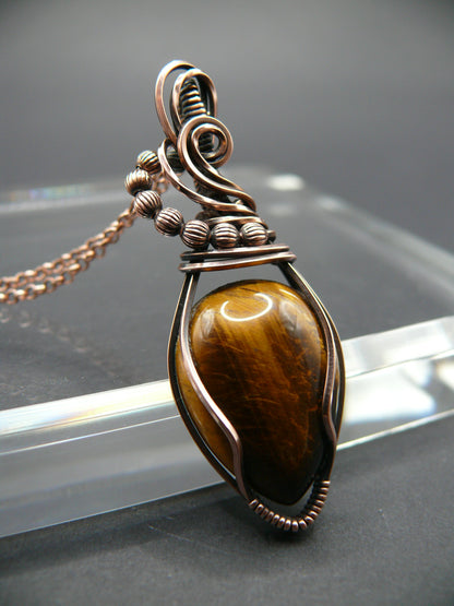 Wire wrapped Tiger eye gemstone pendant