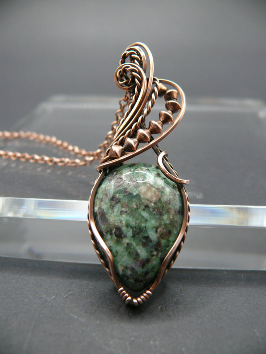 Boho style wire wrapped ruby zoisite necklace