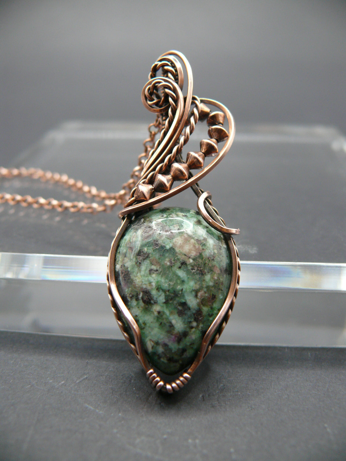 Boho style wire wrapped ruby zoisite necklace