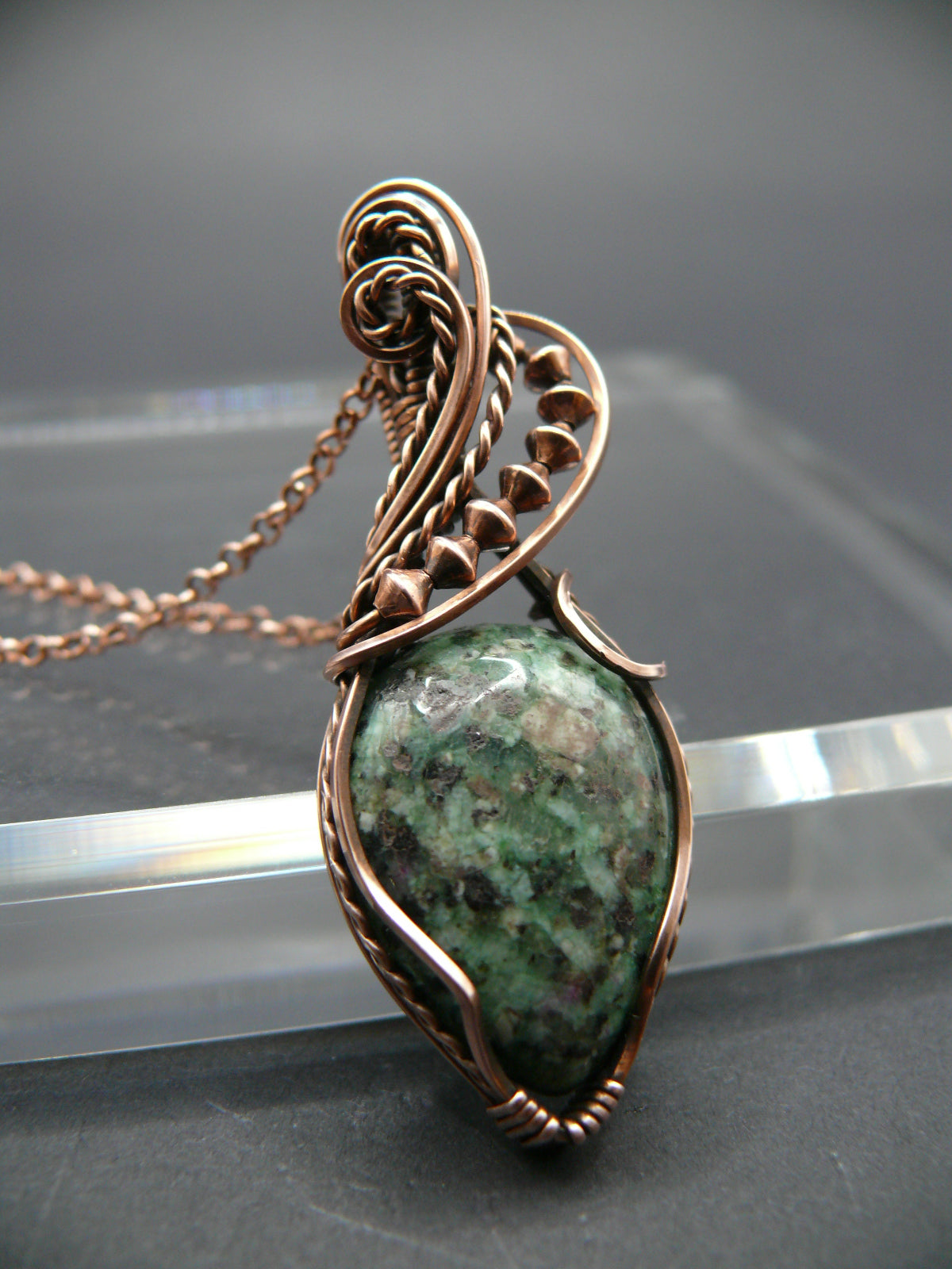 Boho style wire wrapped ruby zoisite necklace