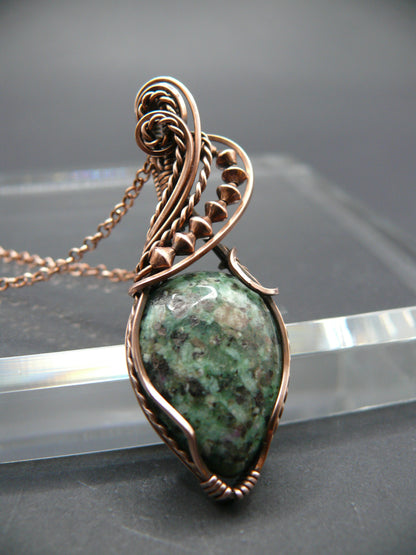 Boho style wire wrapped ruby zoisite necklace