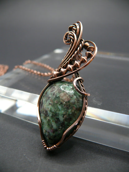 Boho style wire wrapped ruby zoisite necklace