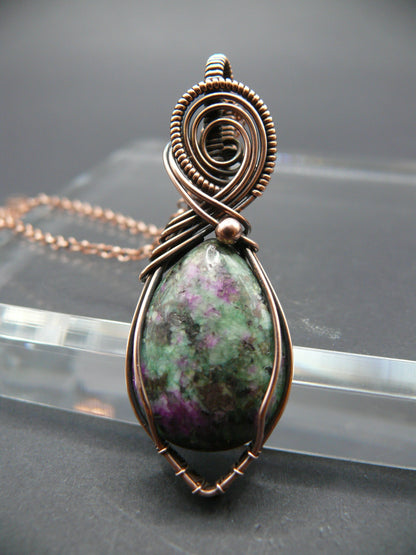 Ruby zoisite wire wrapped pendant