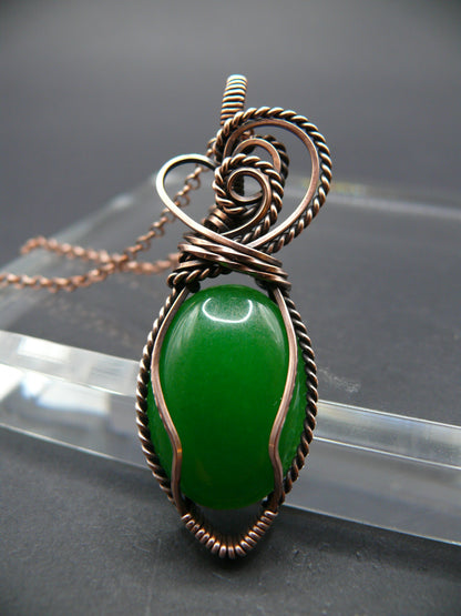 Green jade wire wrapped pendant