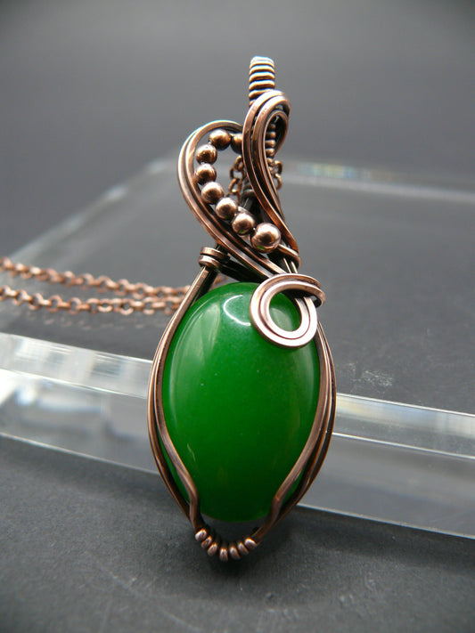 Nature's embrace handmade green jade necklace in copper