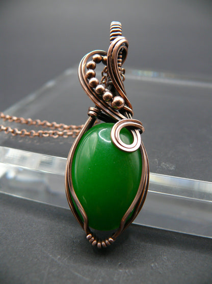 Nature's embrace handmade green jade necklace in copper