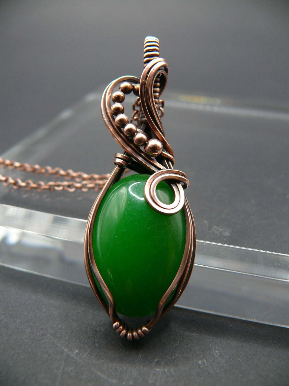 Nature's embrace handmade green jade necklace in copper