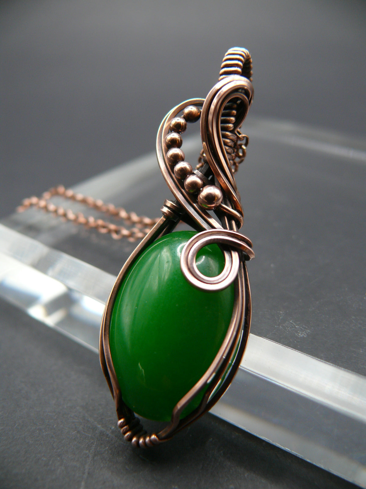 Nature's embrace handmade green jade necklace in copper