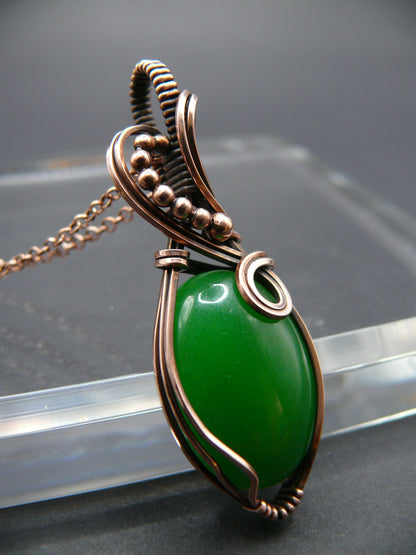 Nature's embrace handmade green jade necklace in copper