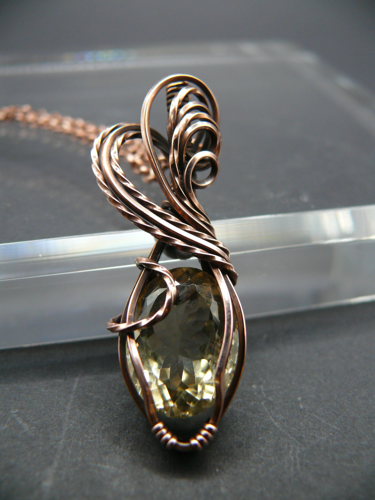 Handmade wire wrapped citrine gemstone pendant