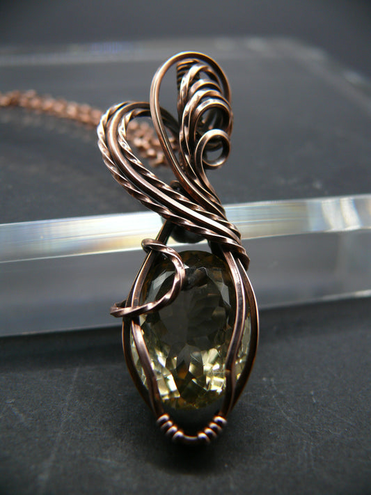 Handmade wire wrapped citrine gemstone pendant