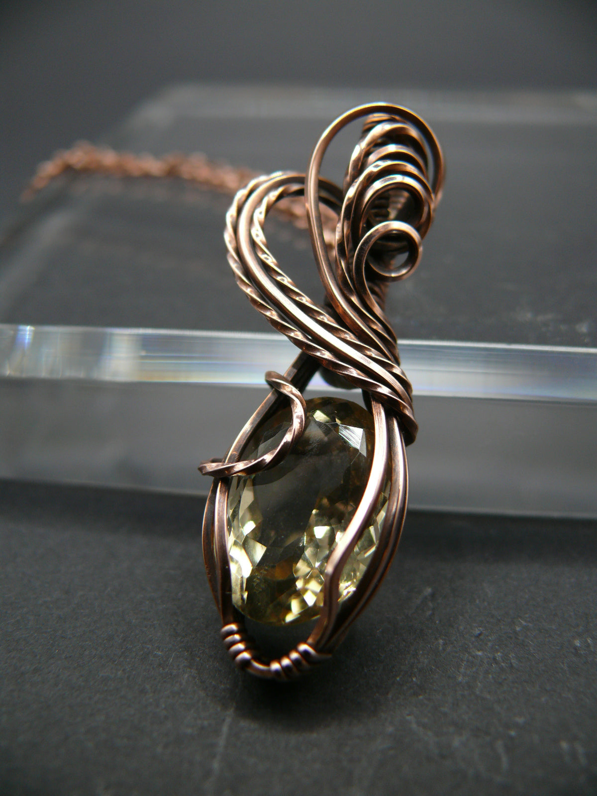 Handmade wire wrapped citrine gemstone pendant