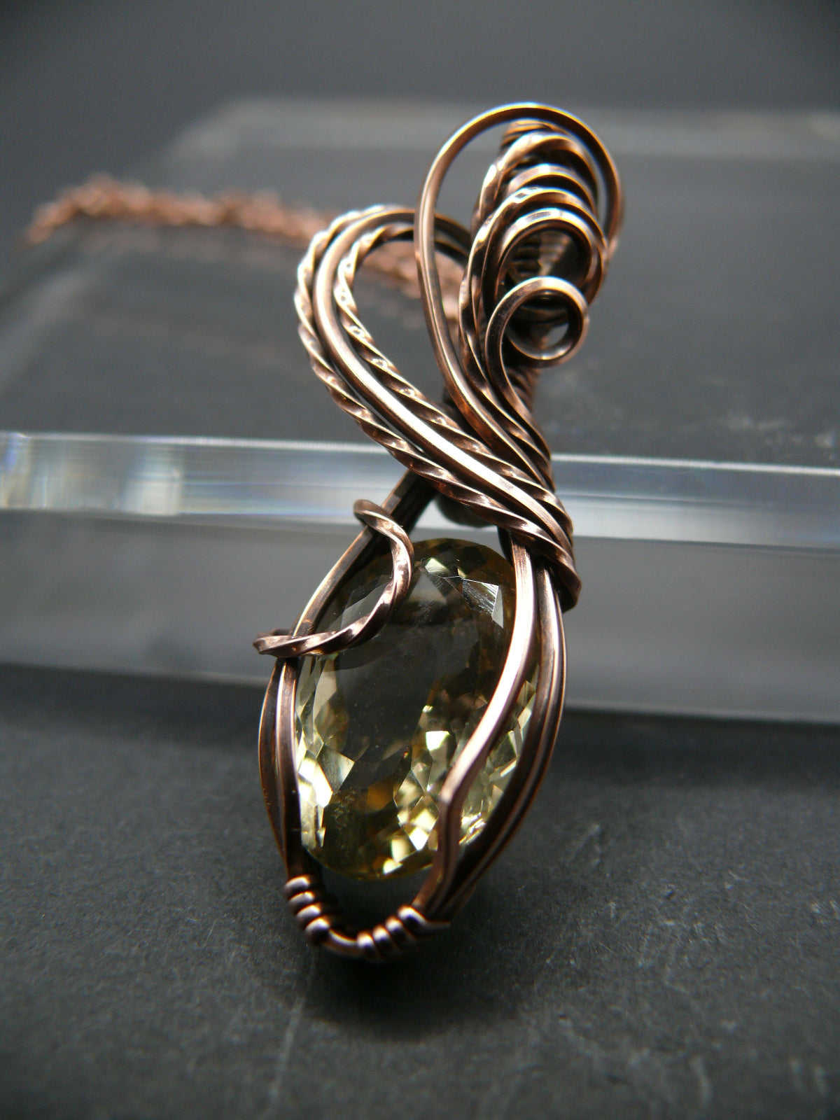 Handmade wire wrapped citrine gemstone pendant