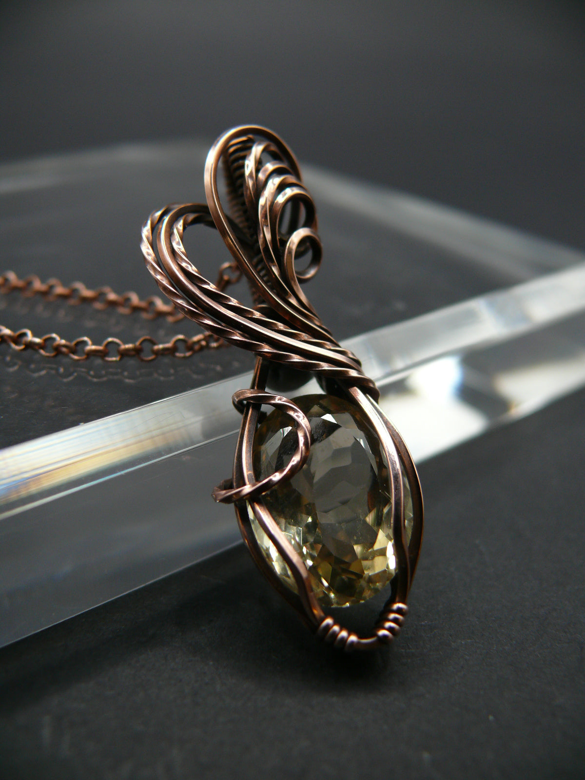 Handmade wire wrapped citrine gemstone pendant