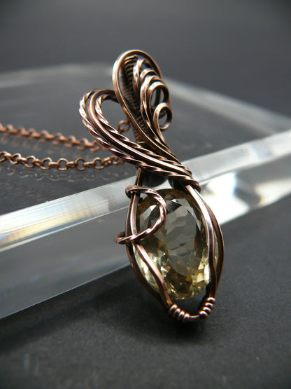 Handmade wire wrapped citrine gemstone pendant