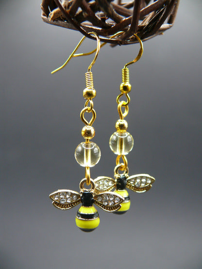 Ametrine gemstone bead bumble bee design dangle earrings