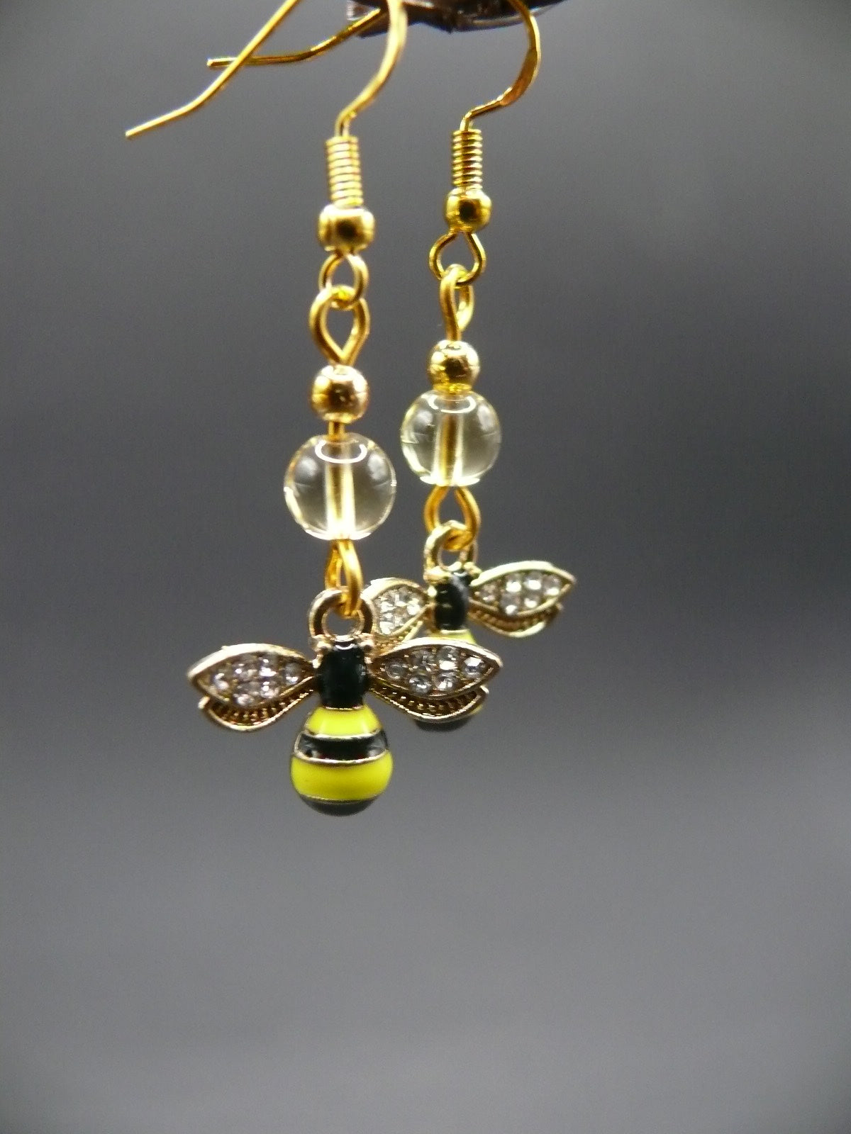 Ametrine gemstone bead bumble bee design dangle earrings