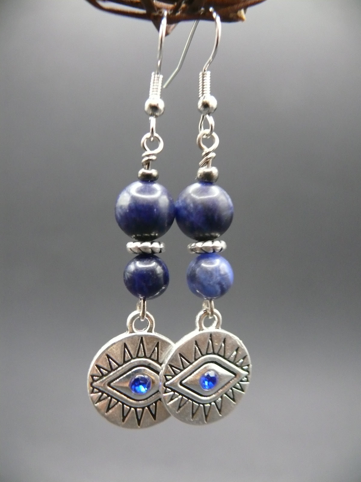 Sodalite and evil eye dangle earrings