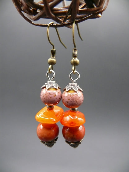 Amber and ceramic bead dangle earrings