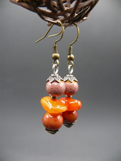 Amber and ceramic bead dangle earrings