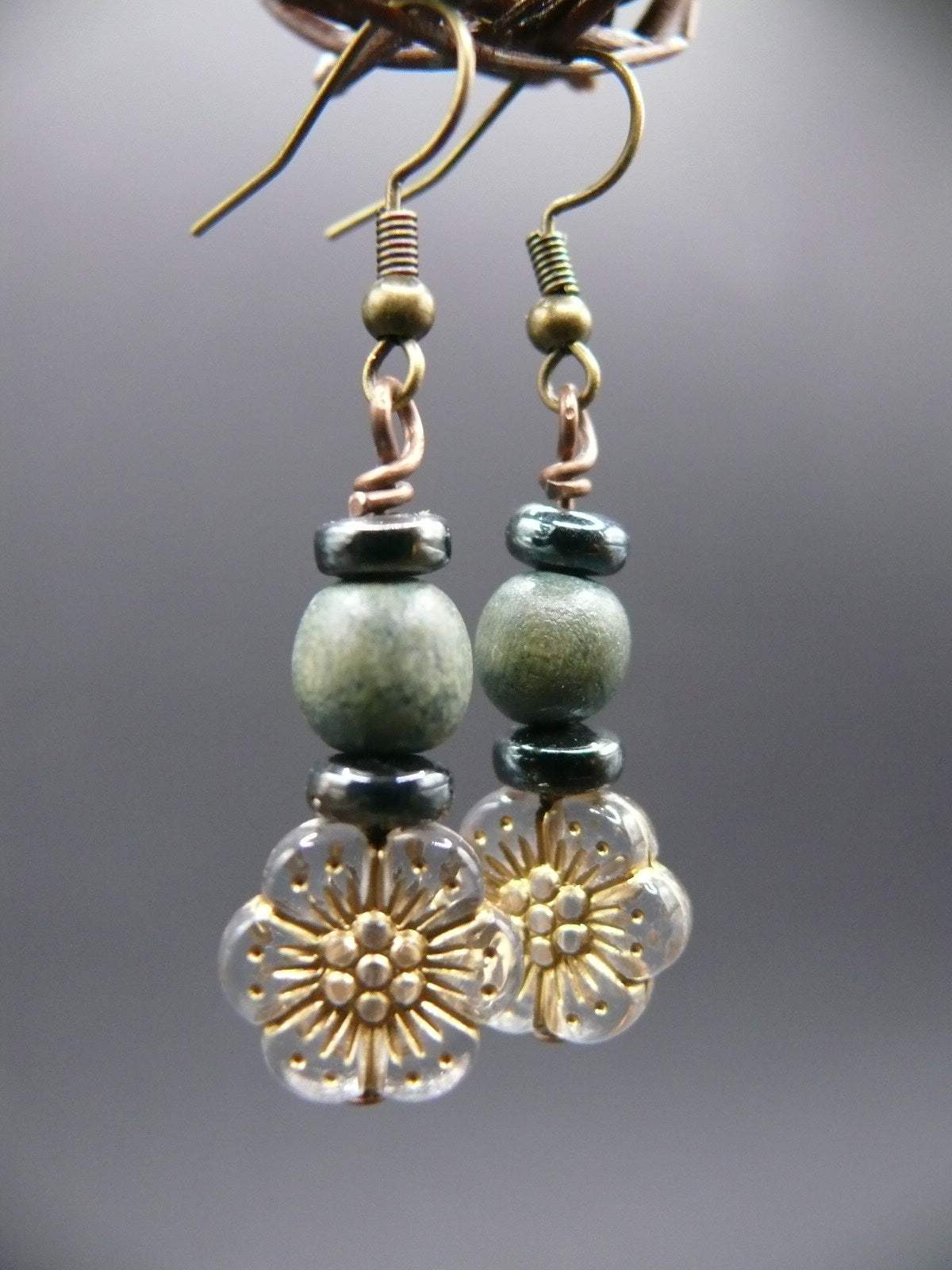 Beaded flower design dangle earrings