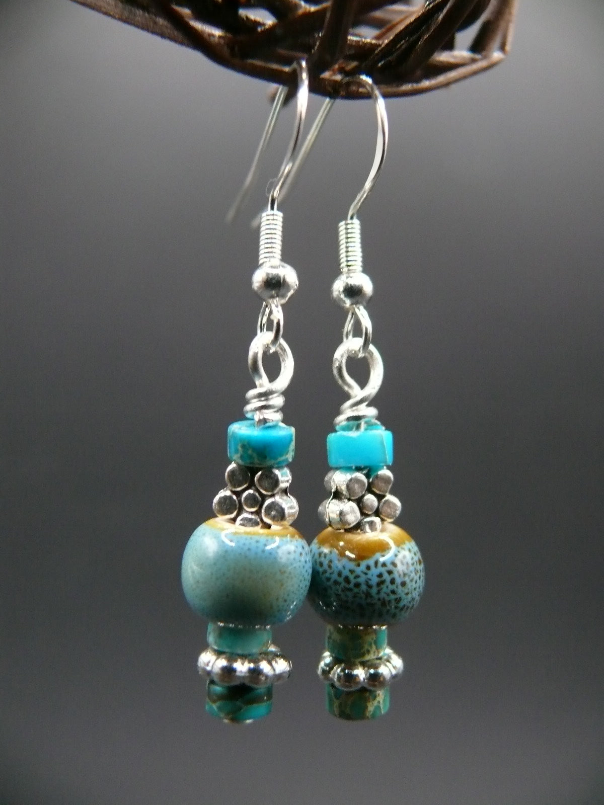 Sediment jasper and ceramic bead dangle earrings