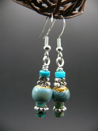 Sediment jasper and ceramic bead dangle earrings