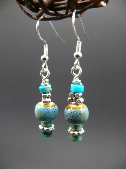 Sediment jasper and ceramic bead dangle earrings