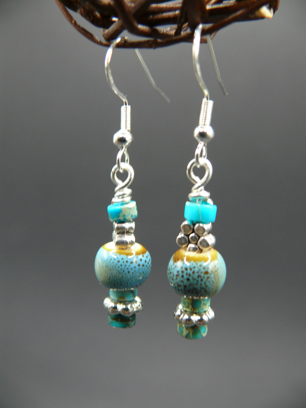 Sediment jasper and ceramic bead dangle earrings